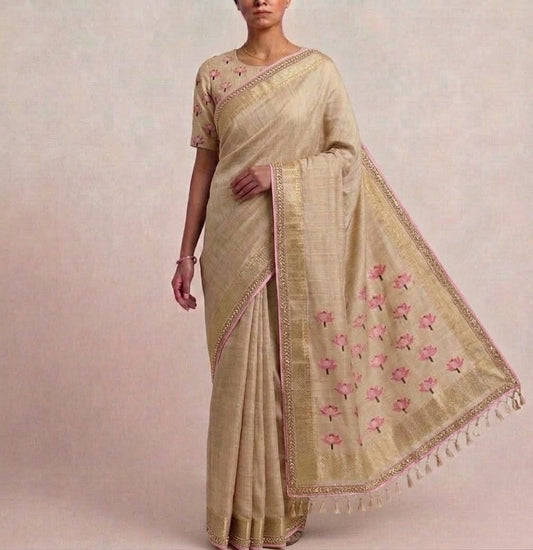 Vishu Special Saree with Woven Lotus and Elegant Border